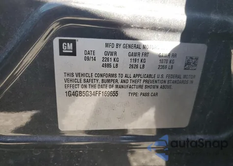 2015 Buick Lacrosse z USA, uszkodzony, nr VIN 1G4GB5G34FF169655